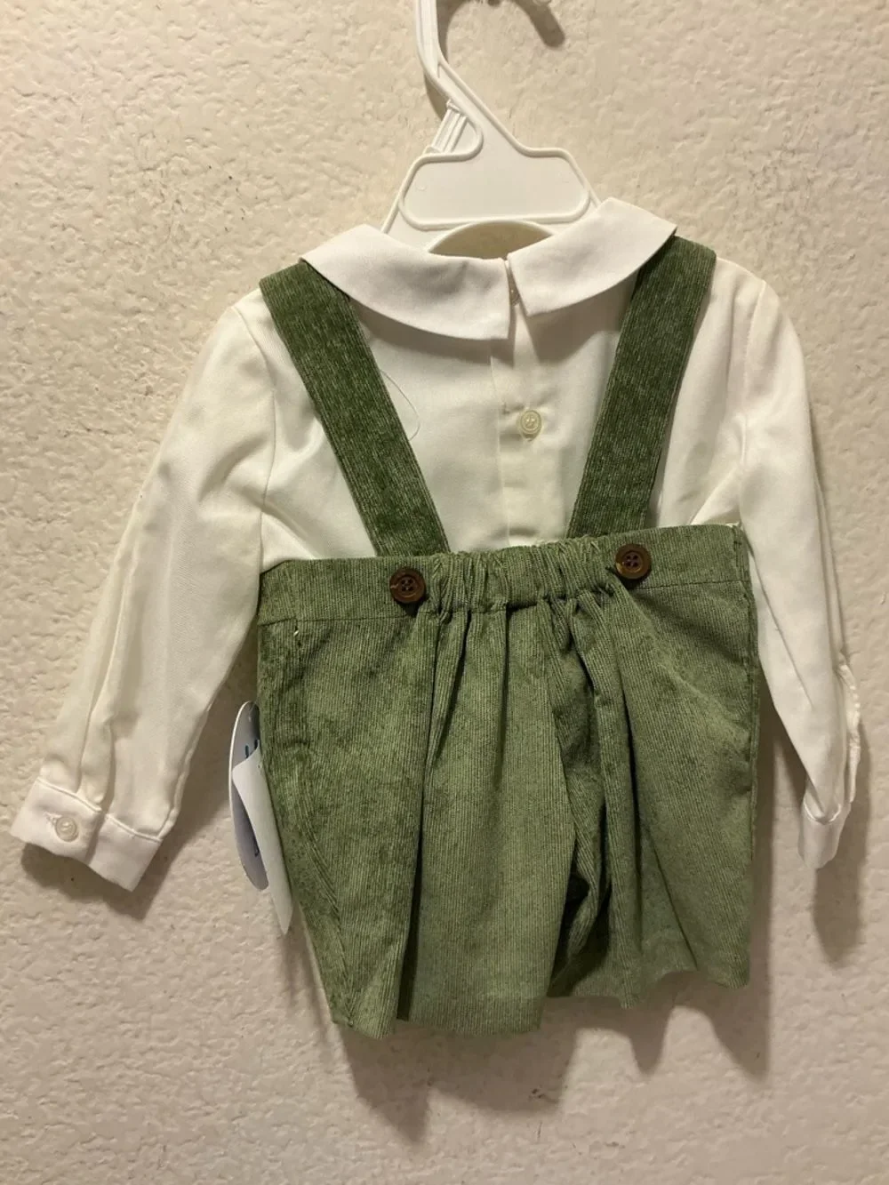 Precious Luli Boys olive green corduroy overall set.